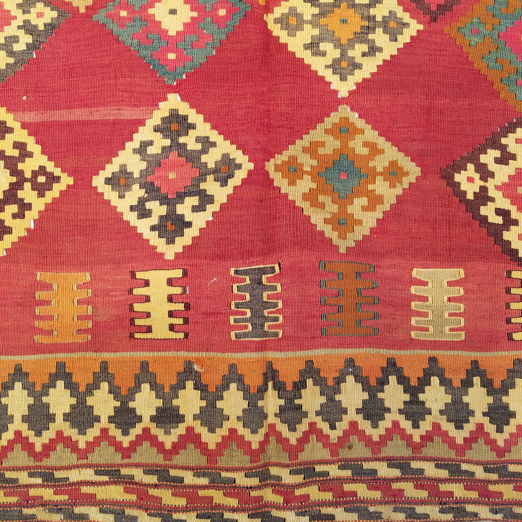 5'2" x 7'1"   Persian Vintage Qashqai Kilim Rug Angle View