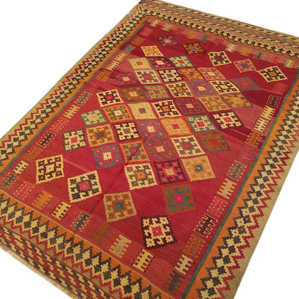 5'2" x 7'1"   Persian Vintage Qashqai Kilim Rug Angle View