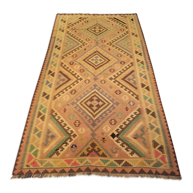 4'8" x 8'10"   Persian Vintage Qashqai Kilim Rug Angle View