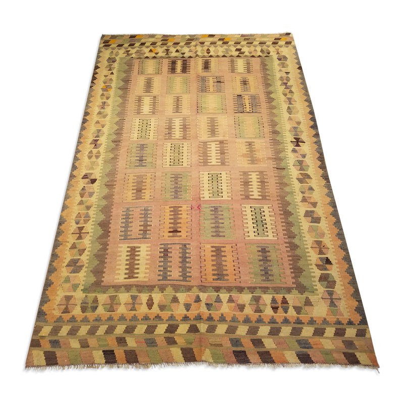 5'0" x 8'3"   Persian Vintage Qashqai Kilim Rug Angle View