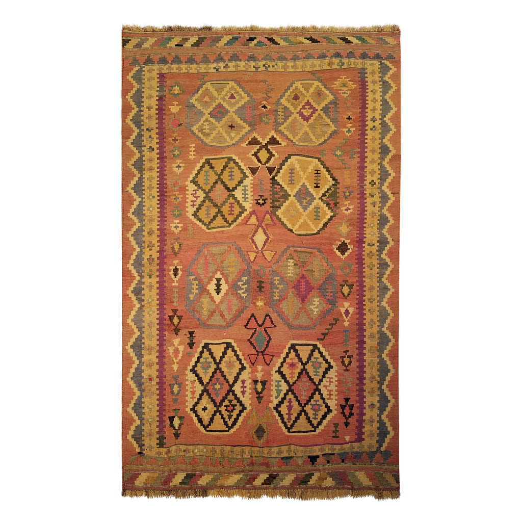 4'4" x 7'2"   Persian Vintage Qashqai Kilim Rug Top View