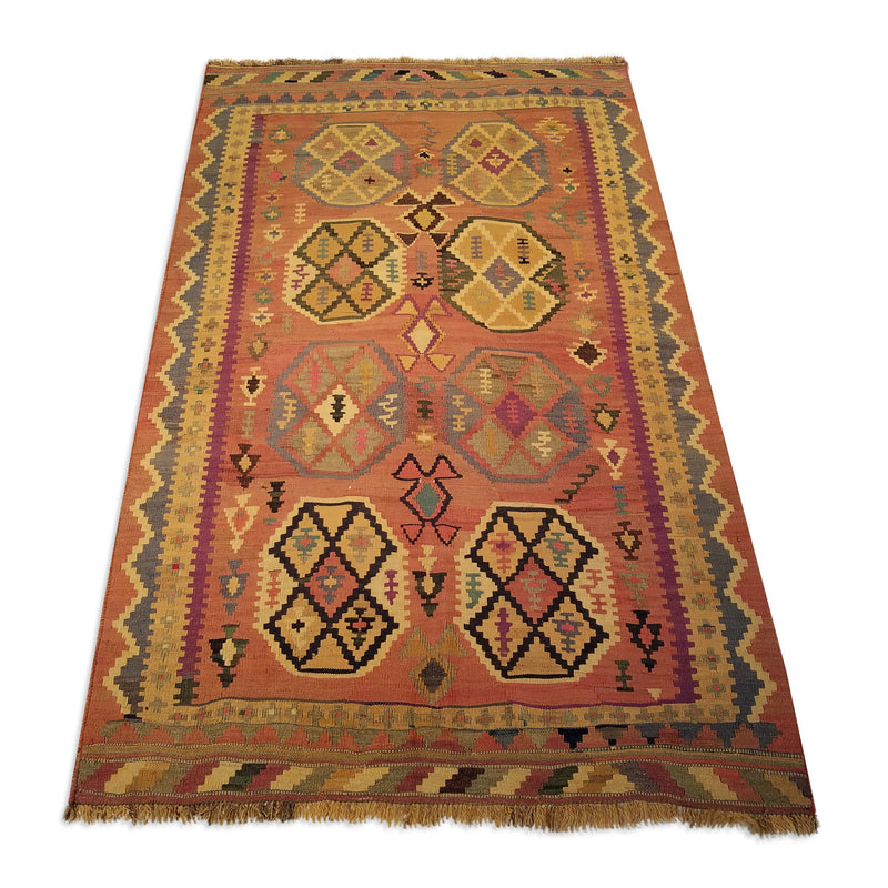 4'4" x 7'2"   Persian Vintage Qashqai Kilim Rug Angle View