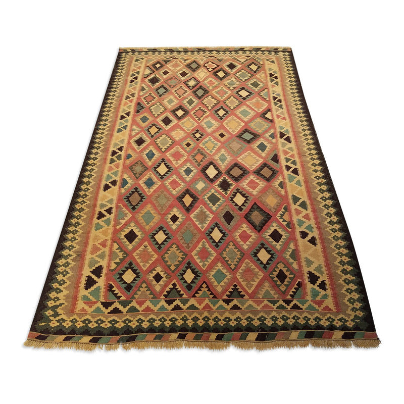 5'0" x 8'4"   Persian Vintage Qashqai Kilim Rug Angle View