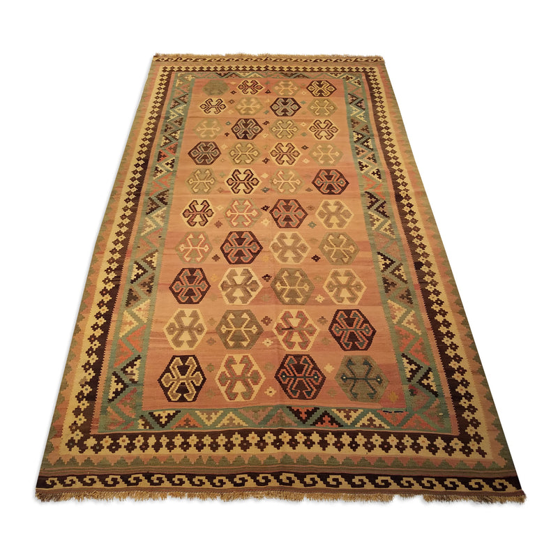 5'3" x 9'9"   Persian Vintage Qashqai Kilim Rug Angle View