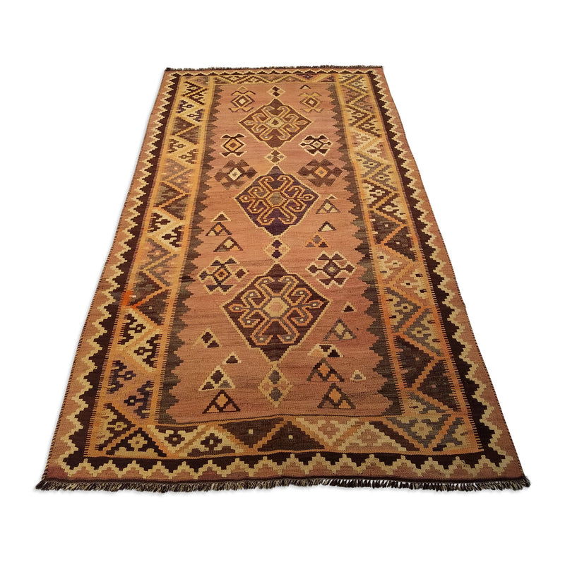 4'10" x 8'9"   Persian Vintage Qashqai Kilim Rug Angle View