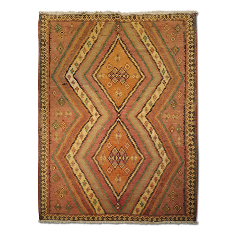 5'7" x 7'4"   Persian Vintage Qashqai Kilim Rug Top View