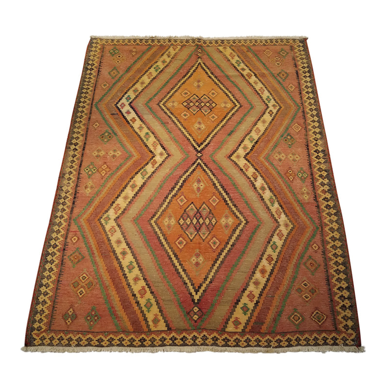 5'7" x 7'4"   Persian Vintage Qashqai Kilim Rug Angle View