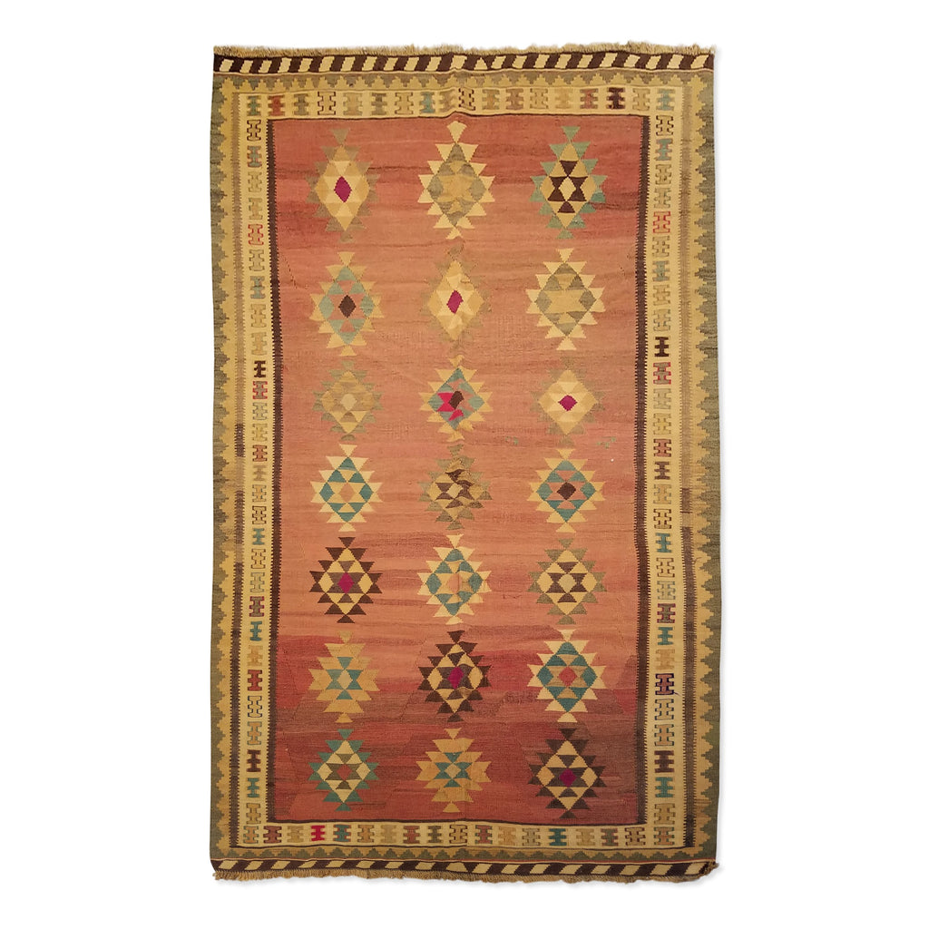 5'2" x 8'5"   Persian Vintage Qashqai Kilim Rug Top View