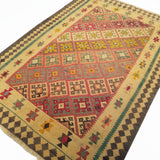 5'4" x 7'10"   Persian Vintage Qashqai Kilim Rug Angle View