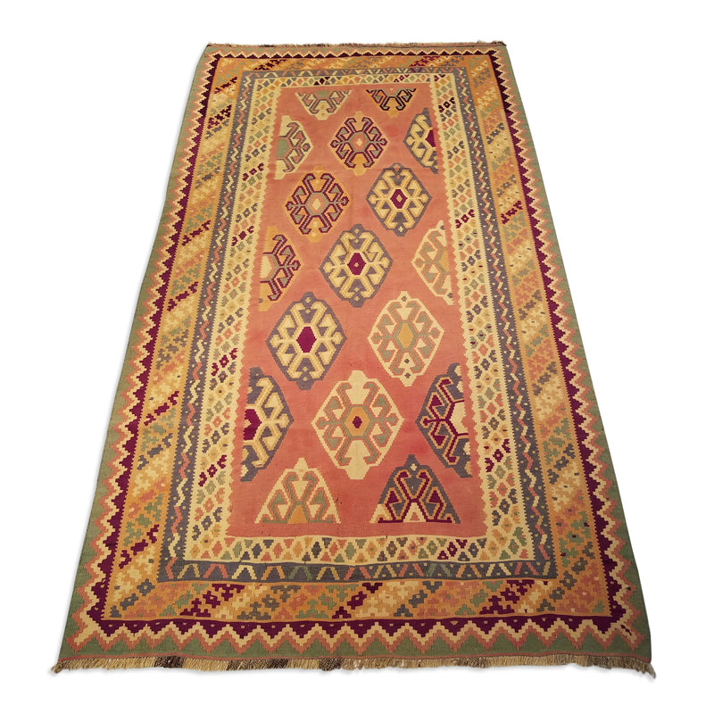 5'1" x 9'2"   Persian Vintage Qashqai Kilim Rug Angle View