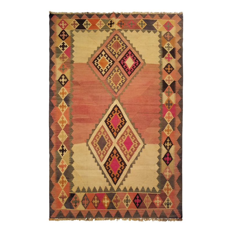5'0" x 7'8"   Persian Vintage Qashqai Kilim Rug Top View