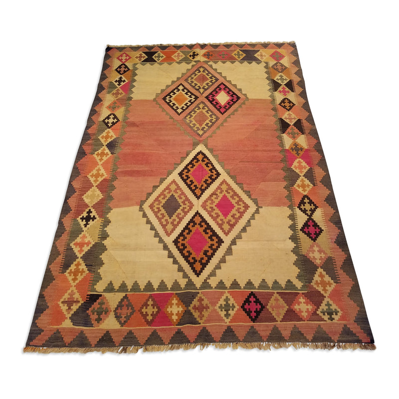 5'0" x 7'8"   Persian Vintage Qashqai Kilim Rug Angle View