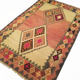 5'0" x 7'8"   Persian Vintage Qashqai Kilim Rug Angle View