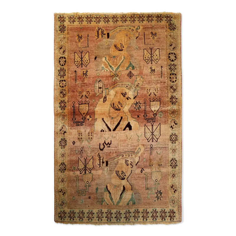 3'4" x 5'5"   Persian Gabbeh with Sultan heads Rug Top View