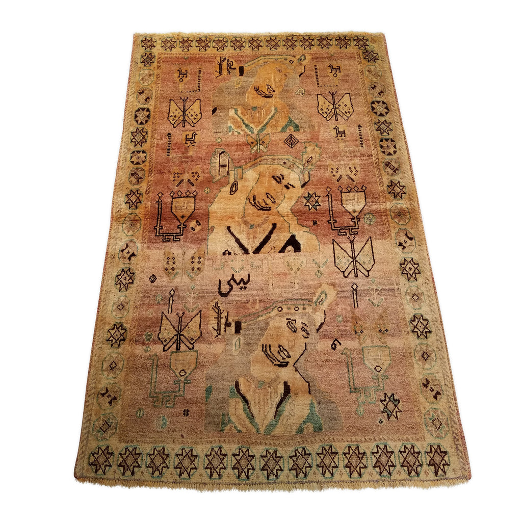 3'4" x 5'5"   Persian Gabbeh with Sultan heads Rug Angle View