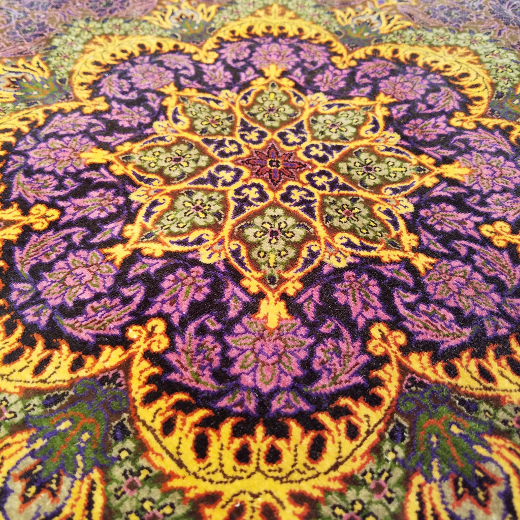 2'4" x 2'4"   Silk Persian Qom Flower Power Octagon Rug Back View