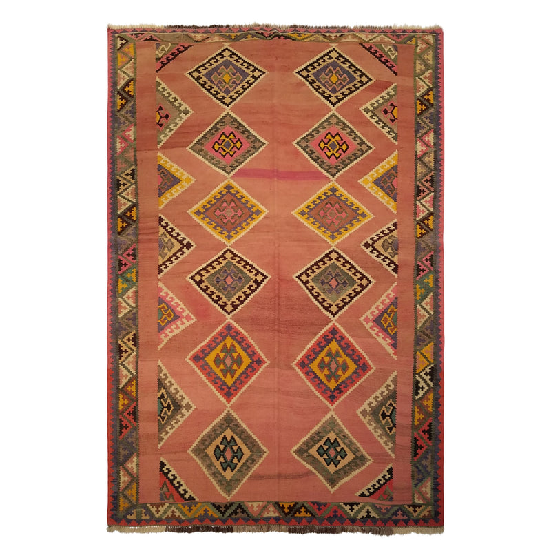 5'3" x 7'7"   Persian Vintage Qashqai Kilim Rug Top View