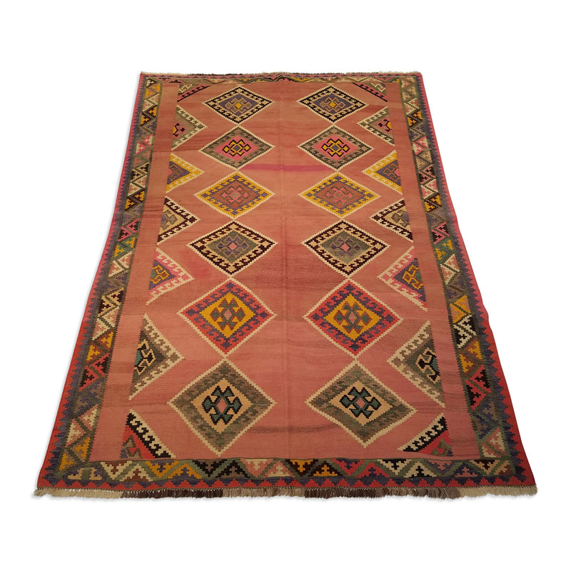 5'3" x 7'7"   Persian Vintage Qashqai Kilim Rug Angle View