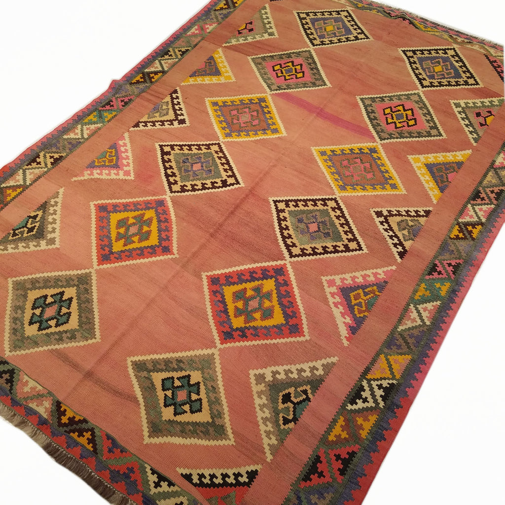 5'3" x 7'7"   Persian Vintage Qashqai Kilim Rug Angle View