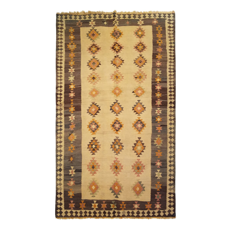4'2" x 7'1"   Persian Vintage Qashqai Kilim Rug Top View