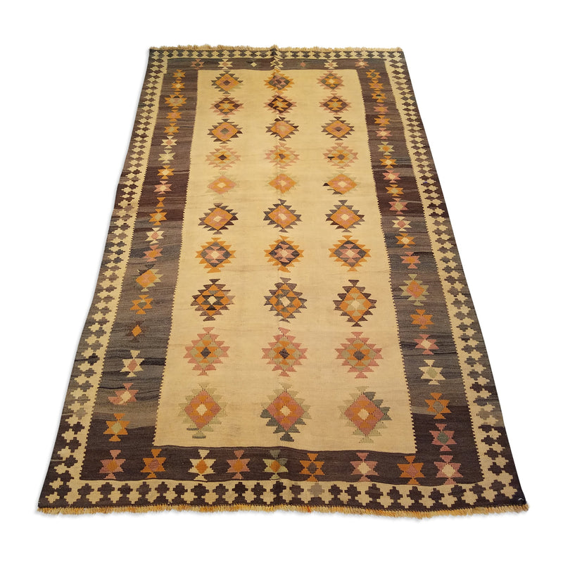 4'2" x 7'1"   Persian Vintage Qashqai Kilim Rug Angle View