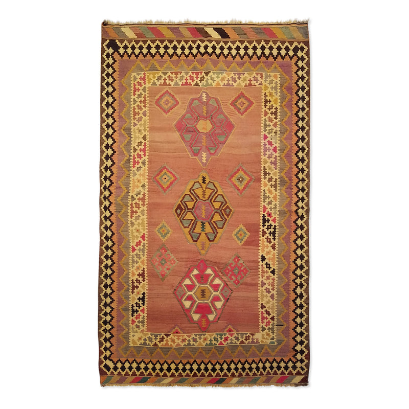 5'0" x 8'0"   Persian Vintage Qashqai Kilim Rug Top View