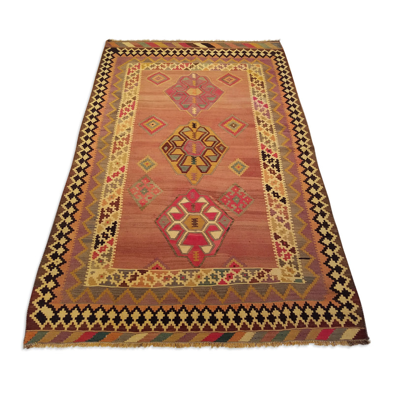 5'0" x 8'0"   Persian Vintage Qashqai Kilim Rug Angle View