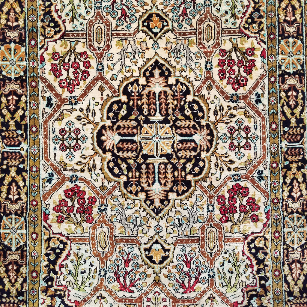 2'6" x 4'3"   Silk Persian Qom Rug Angle View