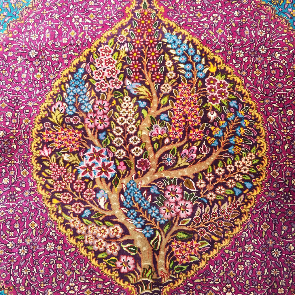 3'5" x 5'0"   Silk Persian Qom Rug Angle View