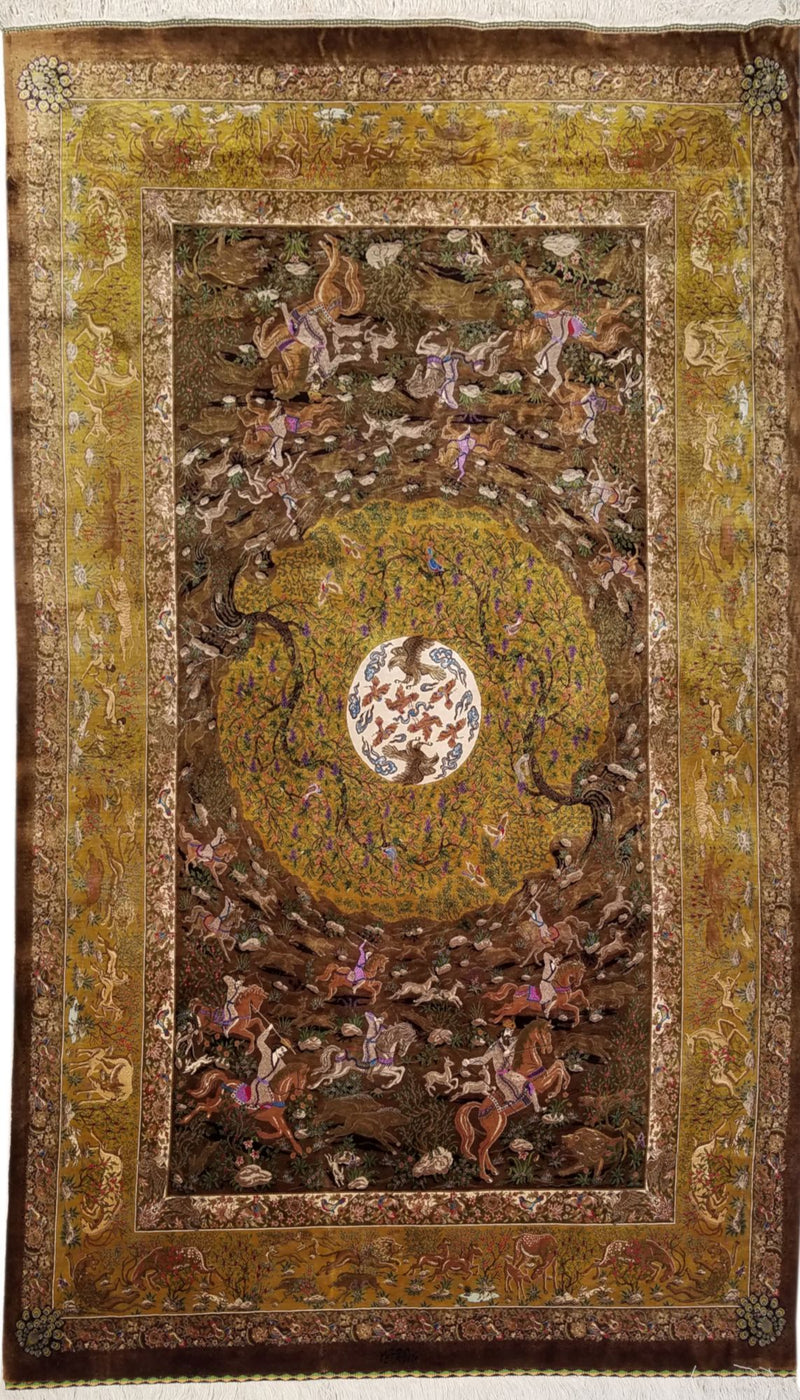 4'0" x 7'0"   Silk Persian Qom Rug Top View