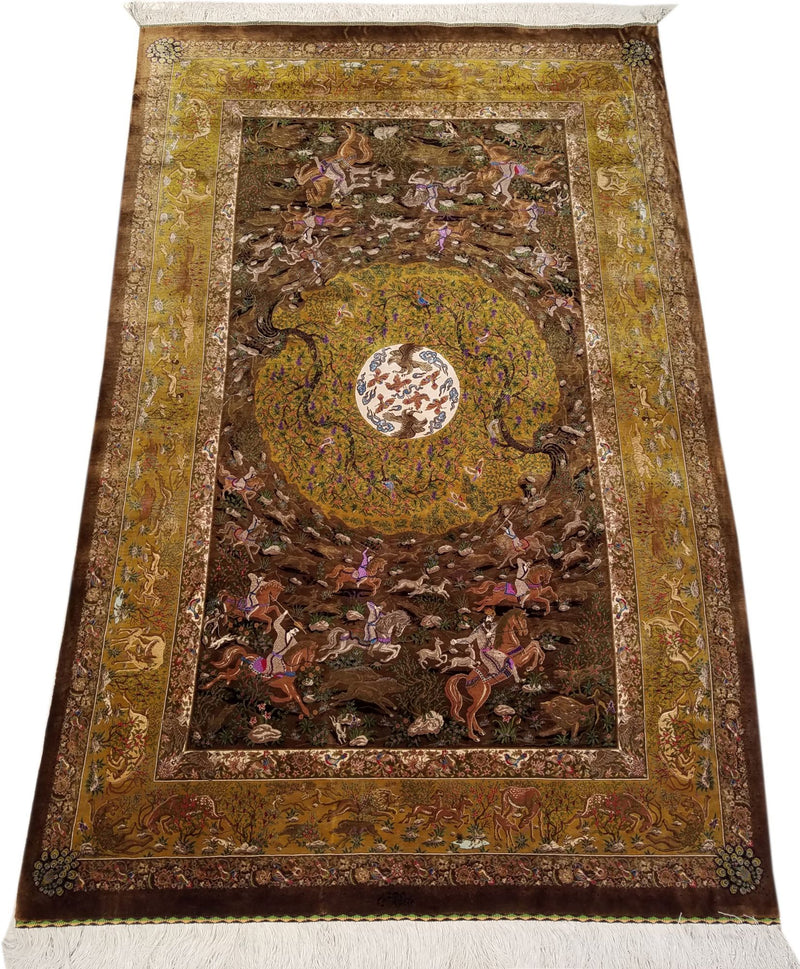 4'0" x 7'0"   Silk Persian Qom Rug Angle View