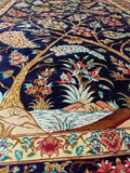 4'4" x 6'5"   Silk Persian Qom Tree of Life Rug Angle View