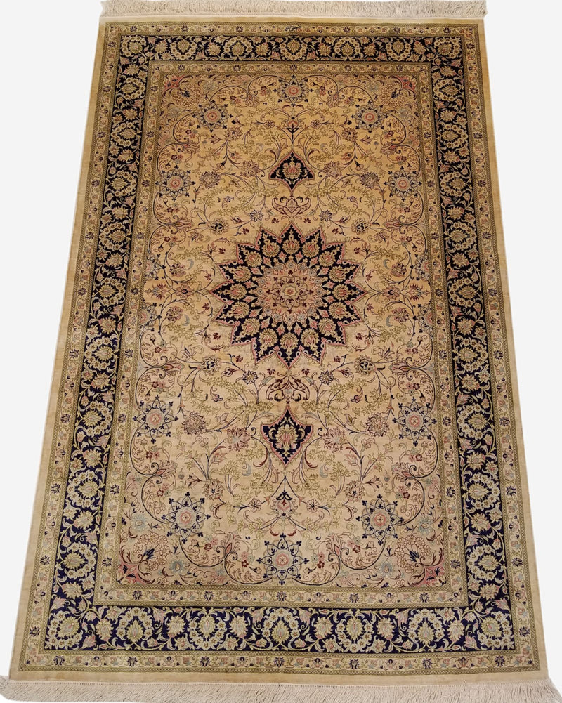 4'1" x 6'5"   Silk Persian Qom Rug Angle View