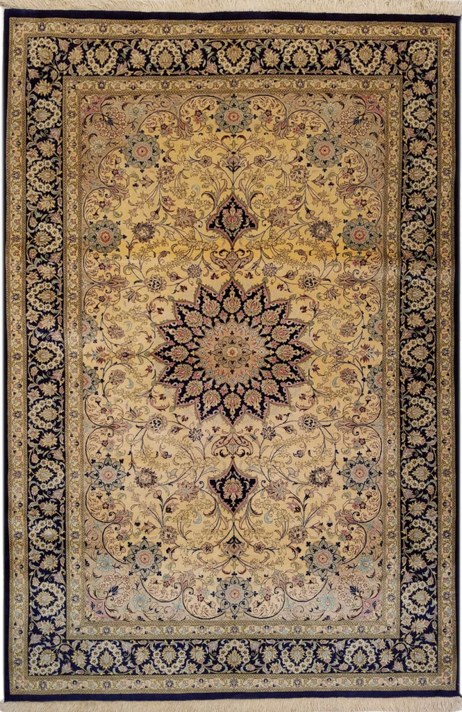 4'3" x 6'6"   Silk Persian Qom Rug Top View