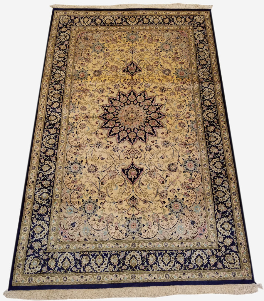 4'3" x 6'6"   Silk Persian Qom Rug Angle View