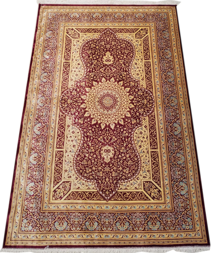 4'4" x 6'6"   Silk Persian Qom Rug Angle View