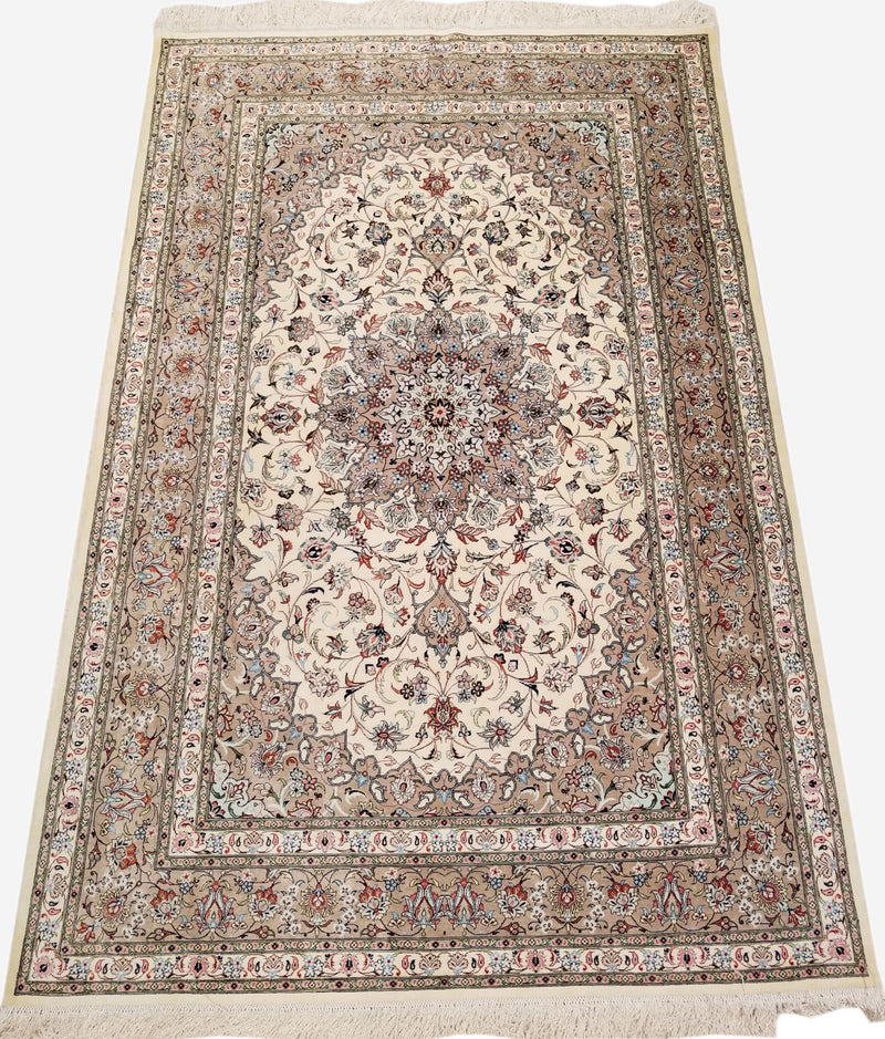 4'4" x 6'5"   Silk Persian Qom Rug Angle View