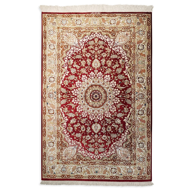 3'3" x 5'1"   Silk Persian Qom Rug Top View