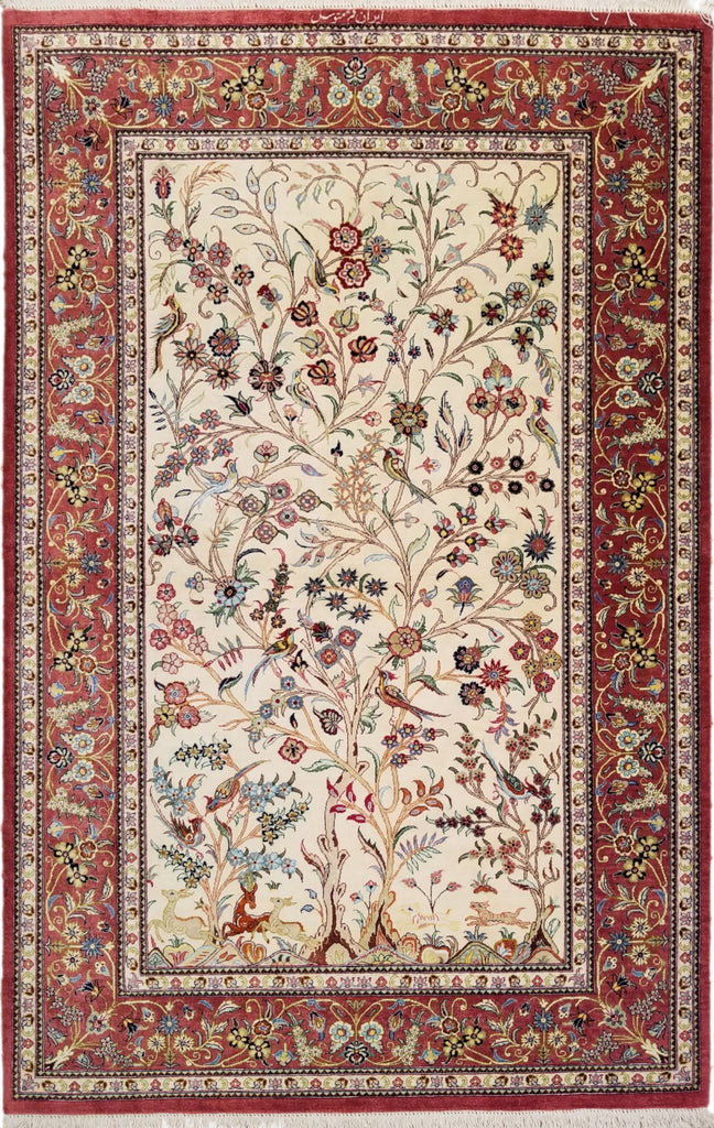 3'2" x 5'0"   Silk Persian Qom Rug Top View