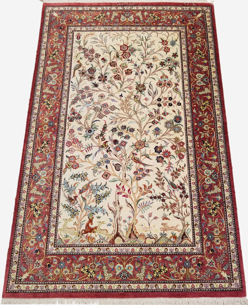 3'2" x 5'0"   Silk Persian Qom Rug Angle View