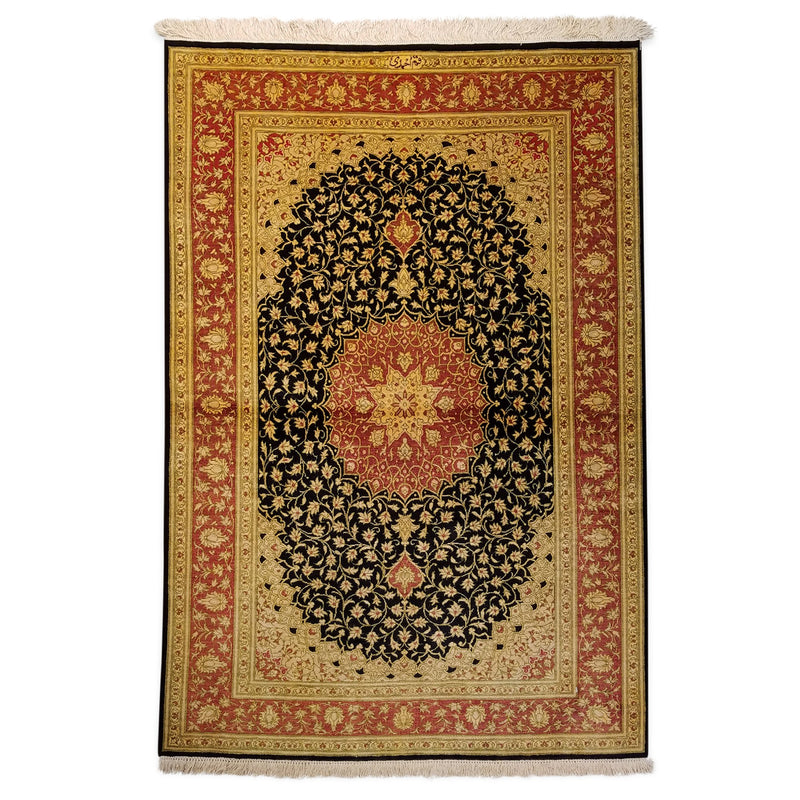 3'2" x 4'8"   Silk Persian Qom Rug Top View