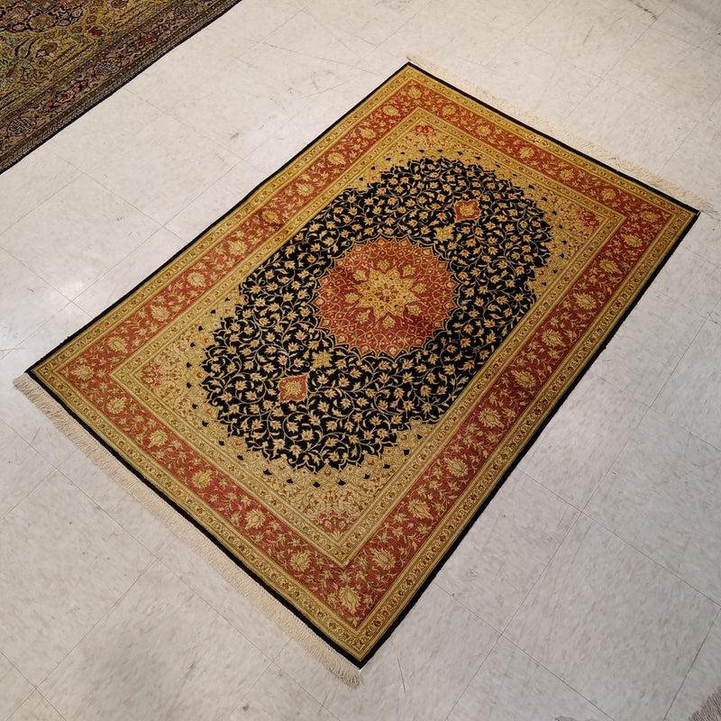 3'2" x 4'8"   Silk Persian Qom Rug Angle View