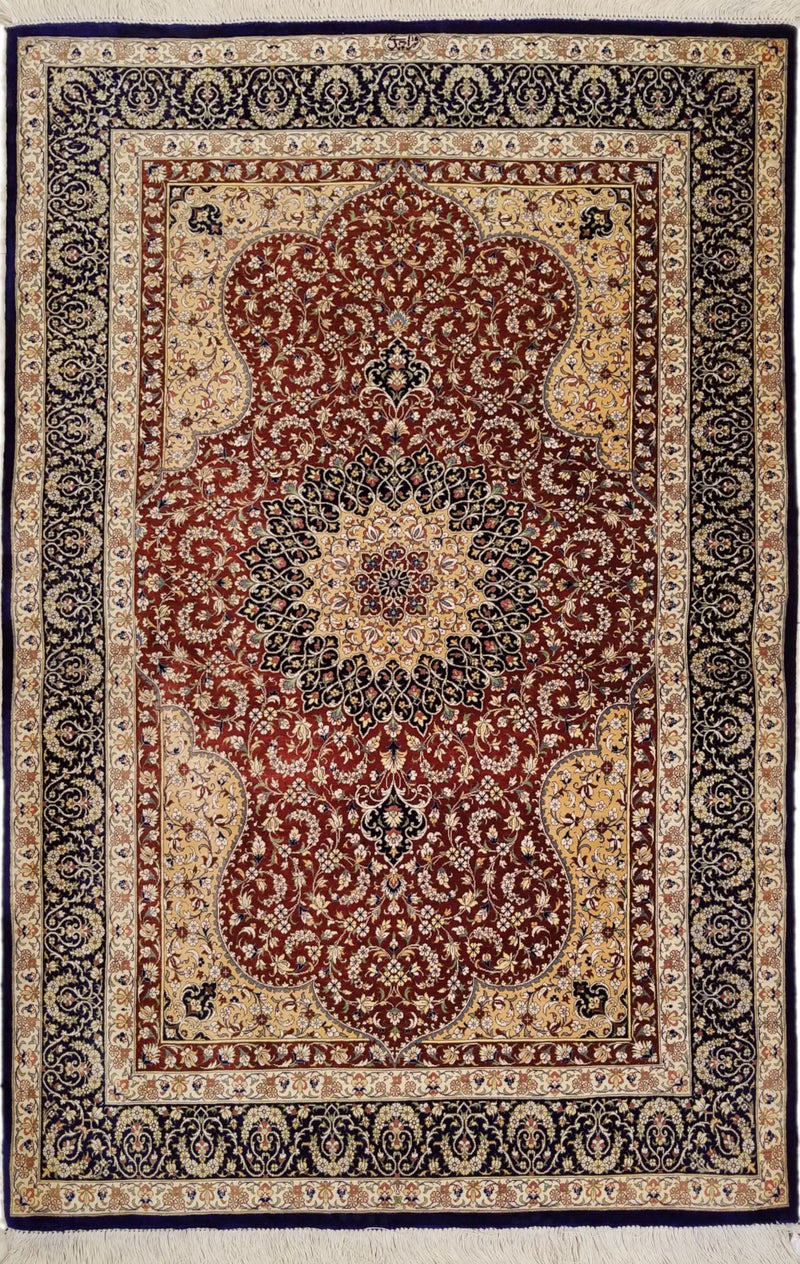 3'3" x 4'7"   Silk Persian Qom Rug Angle View