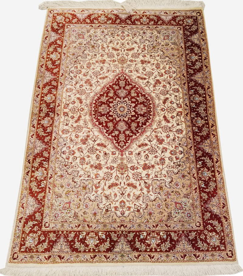 3'3" x 4'10"   Silk Persian Qom Rug Angle View