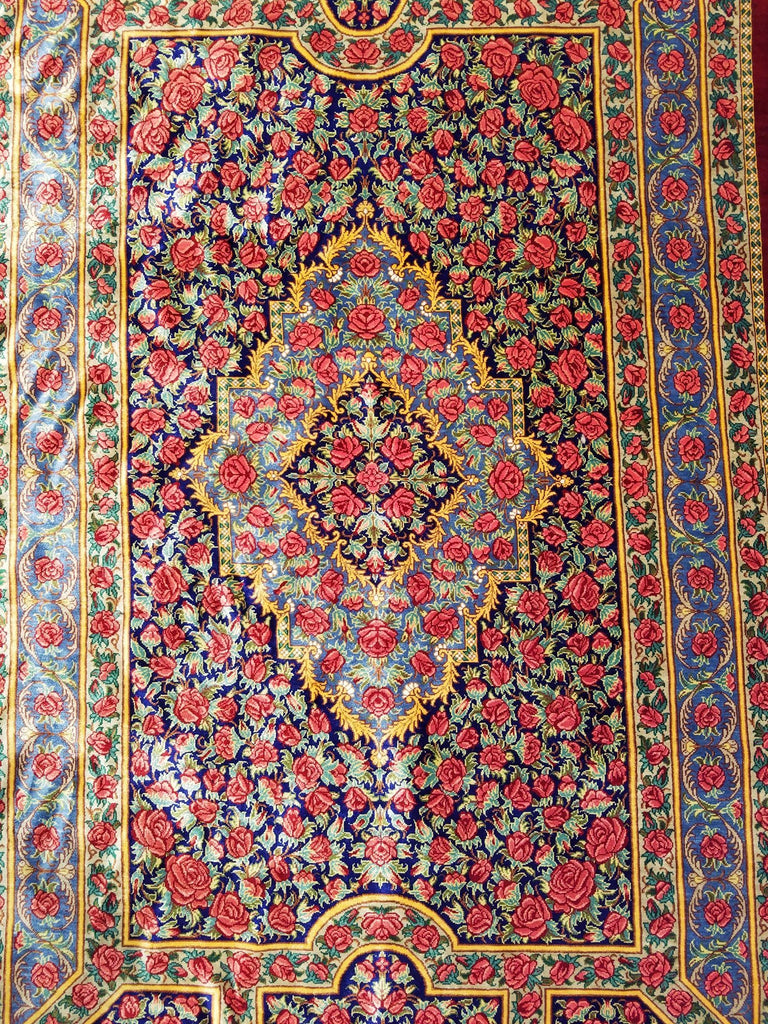 4'5" x 6'3"   Silk Persian Qom Garden of Eden Rug Angle View