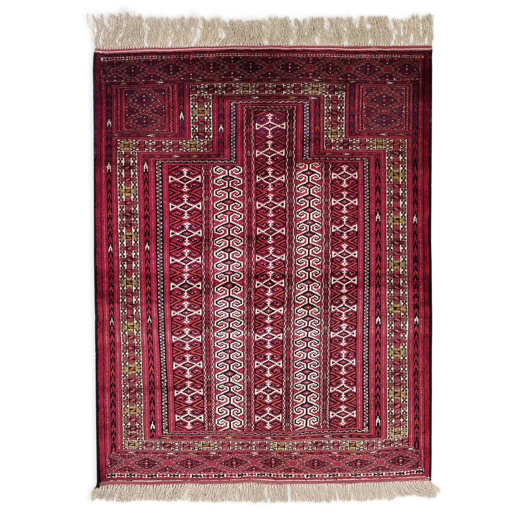 3'7" x 4'8"   Silk Persian Turkman Prayer design Rug Top View