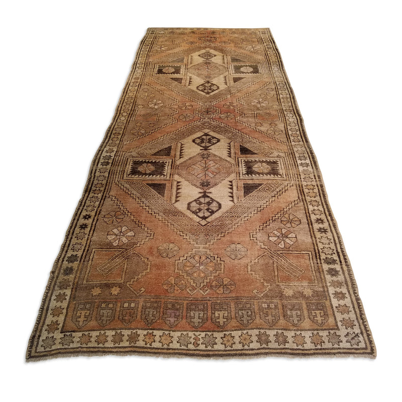 4'8" x 12'4"   Antique Turkish Karapinar Runner Rug Angle View