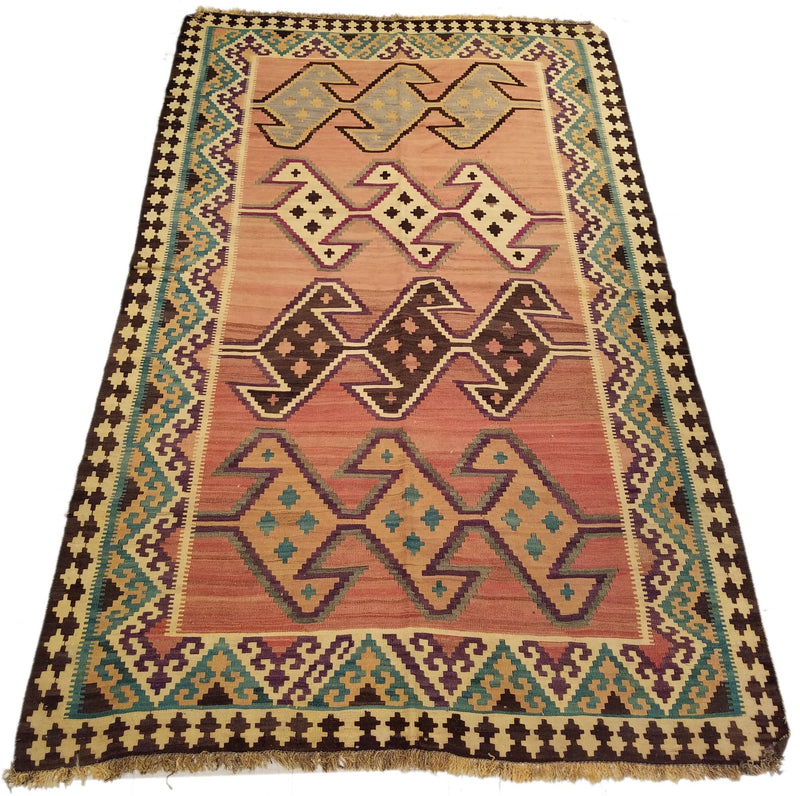 5'2" x 8'0"   Persian Vintage Qashqai Kilim Rug Angle View
