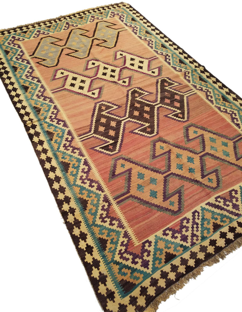 5'2" x 8'0"   Persian Vintage Qashqai Kilim Rug Angle View