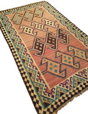 5'2" x 8'0"   Persian Vintage Qashqai Kilim Rug Angle View